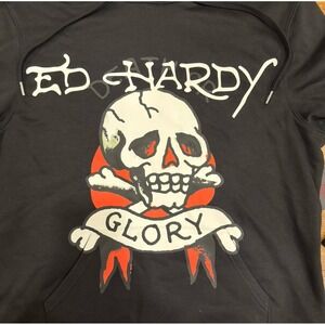 Ed Hardy Black Cross Skull Bones Casual Outdoor Pullover Hoodie Sweatshirt Men L
